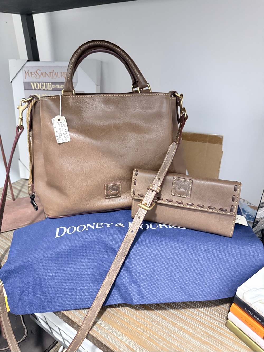 Dooney & Bourke Taupe Brown Leather Crossbody with Wallet